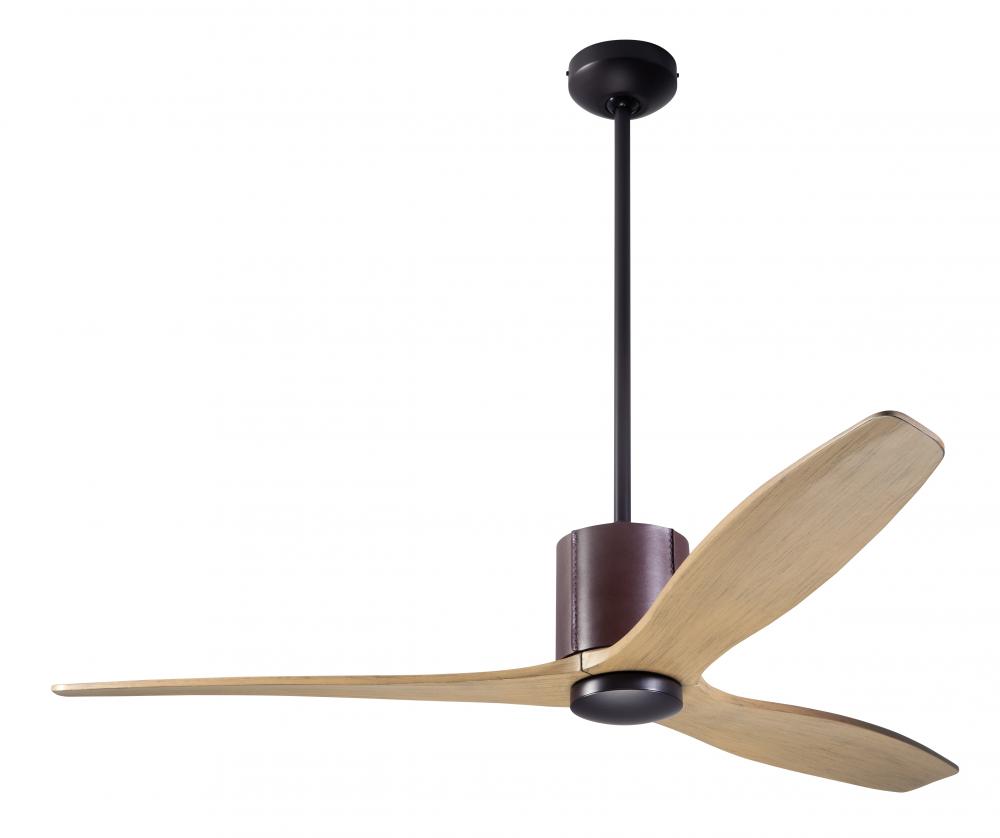 LeatherLuxe DC Fan; Dark Bronze Finish with Chocolate Leather; 54" Maple Blades; No Light; Remot