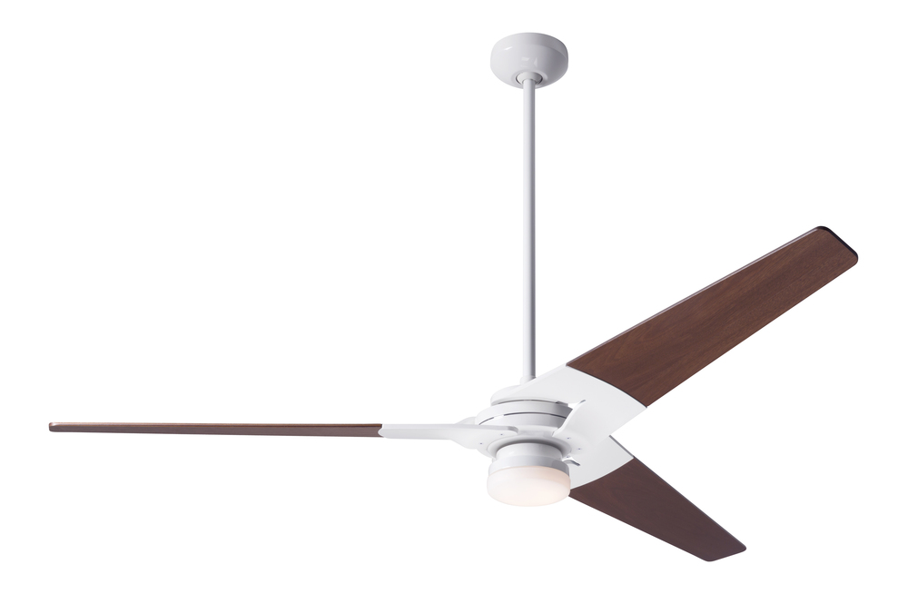 Torsion Fan; Gloss White Finish; 62" Mahogany Blades; 17W LED; Fan Speed and Light Control (3-wi