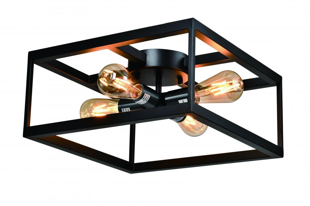 16" 4x60 W Semi-Flush Mount in black finish with Gold sockets Dimensions : 16"x16"x7.5&#