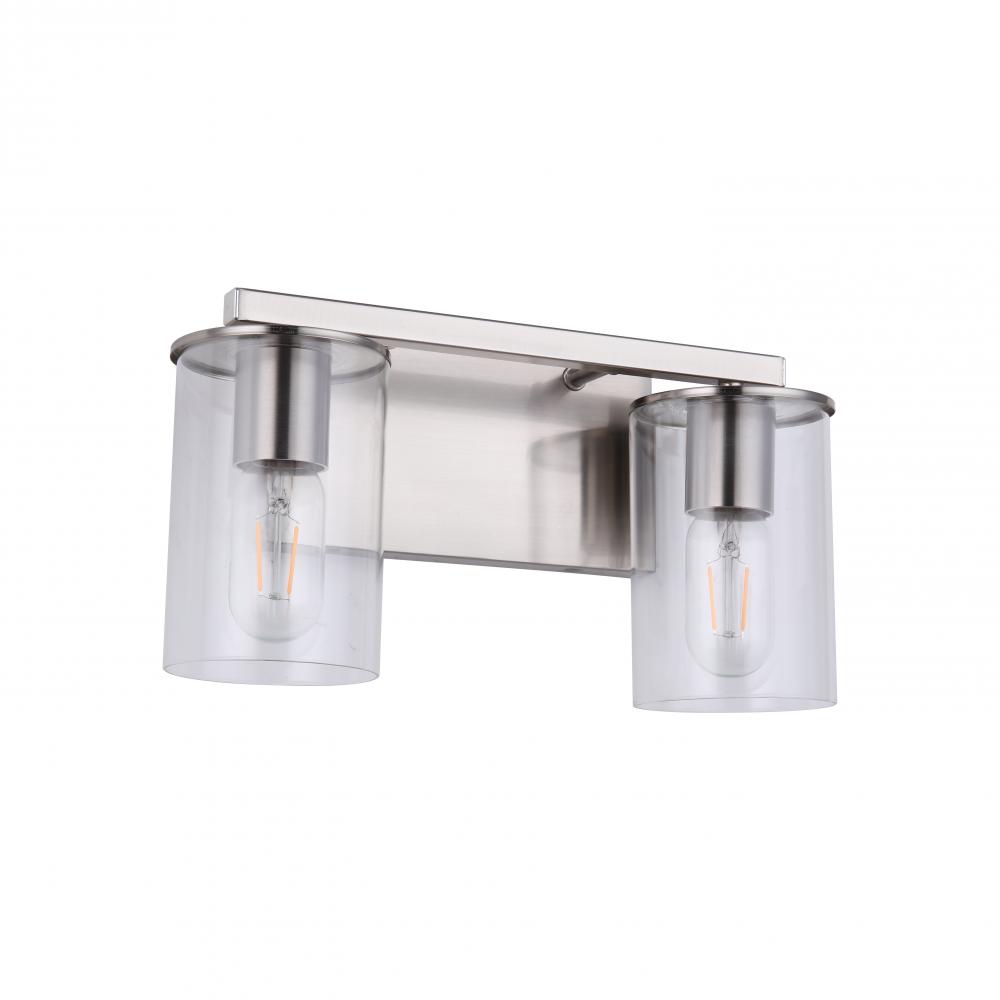 2 Light Vanity in Satin Nickel and Black finish frame with replaceable Socket Rings