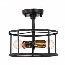 Lit Up Lighting LIT2441BK-GD - 11" 2x60 W Semi-Flush Mount in Black finish with Gold Socket Rings