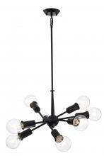 Lit Up Lighting LIT2532BK-BK - 8-Light Pendant in black finish with Black Sockets