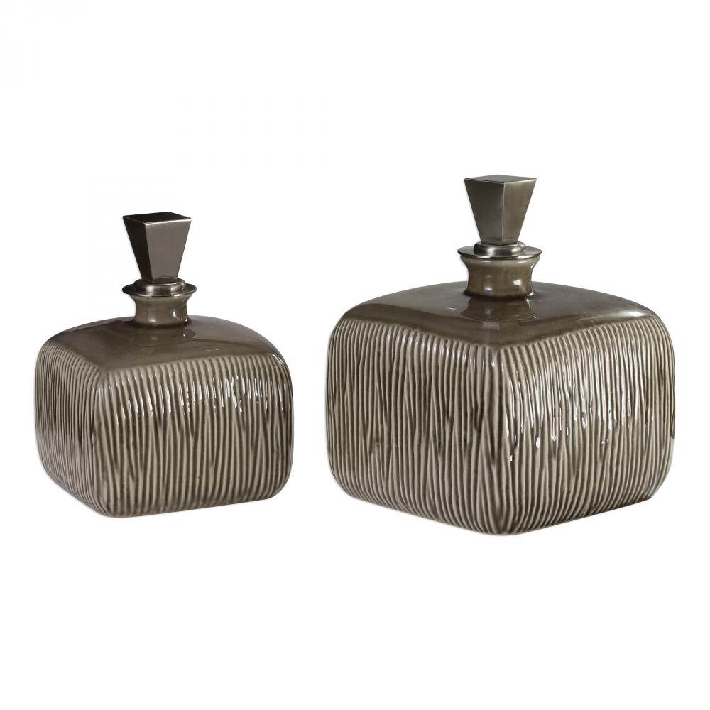 Uttermost Cayson Ribbed Ceramic Bottles, S/2