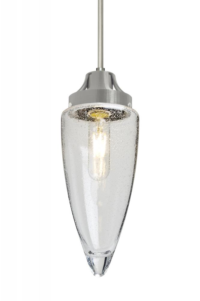 Besa, Sulu Cord Pendant, Clear Bubble, Satin Nickel Finish, 1x4W LED Filament