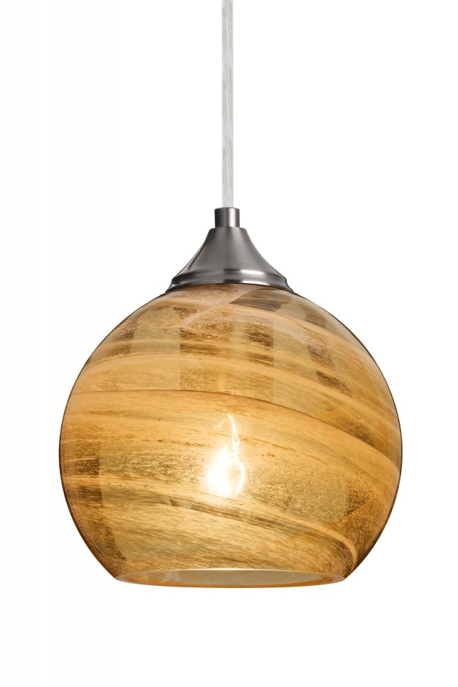 Besa, Jilly Cord Pendant, Vapor Amber, Satin Nickel Finish, 1x60W Medium Base