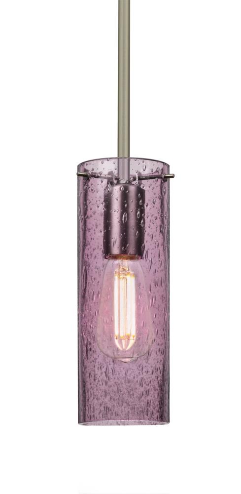 Besa, Juni 10 Stem Pendant, Plum Bubble, Satin Nickel, 1x4W LED Filament