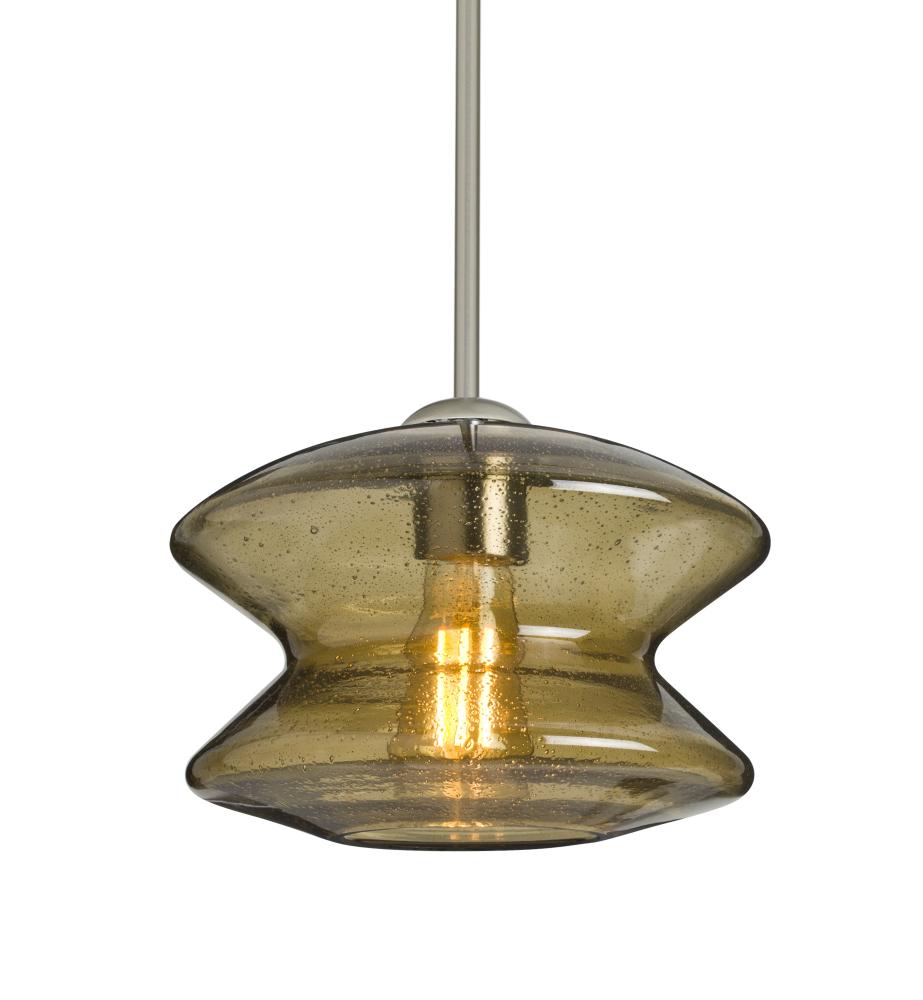 Besa, Zen Stem Pendant , Latte Bubble, Satin Nickel Finish, 1x8W LED Filament