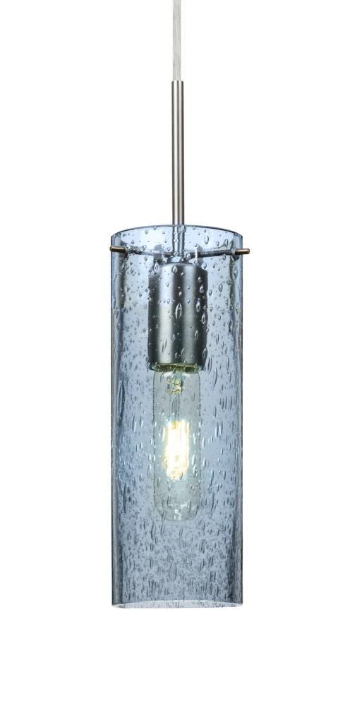 Besa, Juni 10 Pendant For Multiport Canopy, Blue Bubble, Satin Nickel, 1x60W Medium B