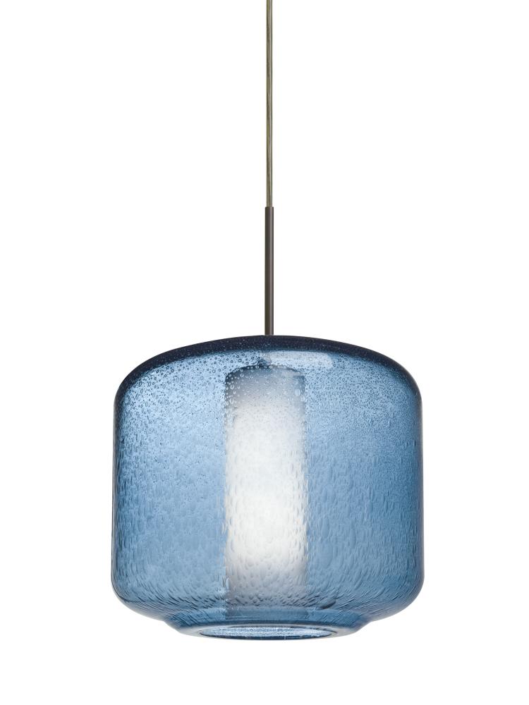 Besa Niles 10 Pendant For Multiport Canopy, Blue Bubble/Opal, Bronze Finish, 1x60W Me