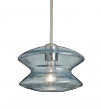 Besa Lighting 1TT-ZENBL-SN - Besa, Zen Stem Pendant , Blue Bubble, Satin Nickel Finish, 1x60W Medium Base