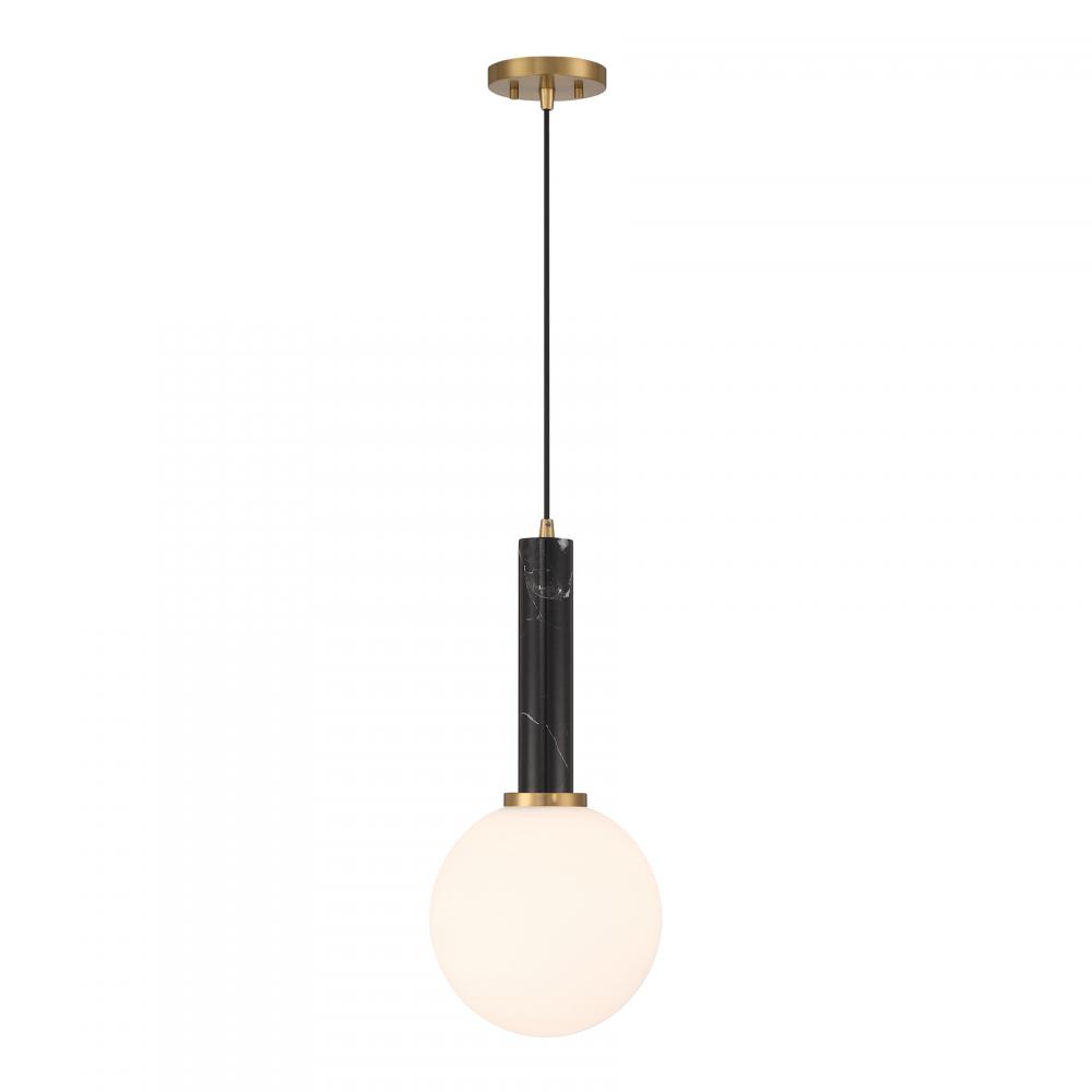 Callaway 1-Light Pendant in Black Marble with Warm Brass