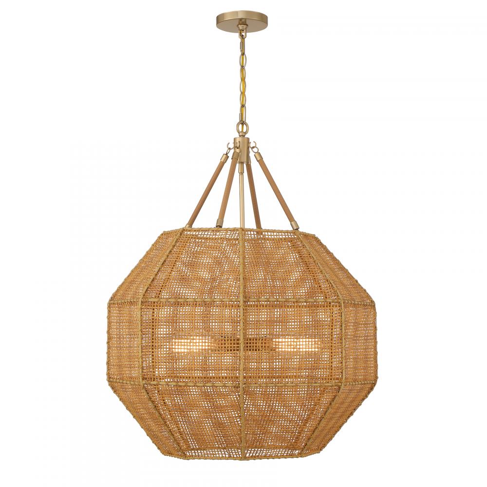 Selby 5-Light Pendant in Burnished Brass and Rattan