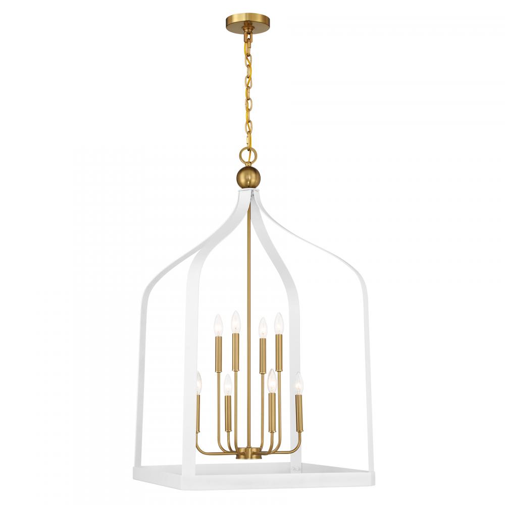 Sheffield 8-Light Pendant in White with Warm Brass Accents