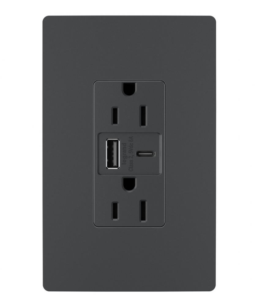 radiant? 15A Tamper-Resistant Ultra-Fast USB Type A/C Outlet, Graphite