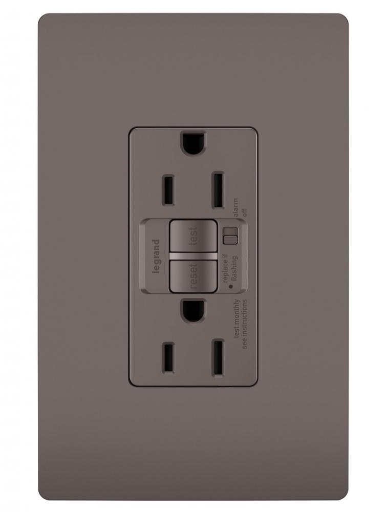 radiant? 15A Tamper Resistant Self Test GFCI Outlet with Audible Alarm, Brown