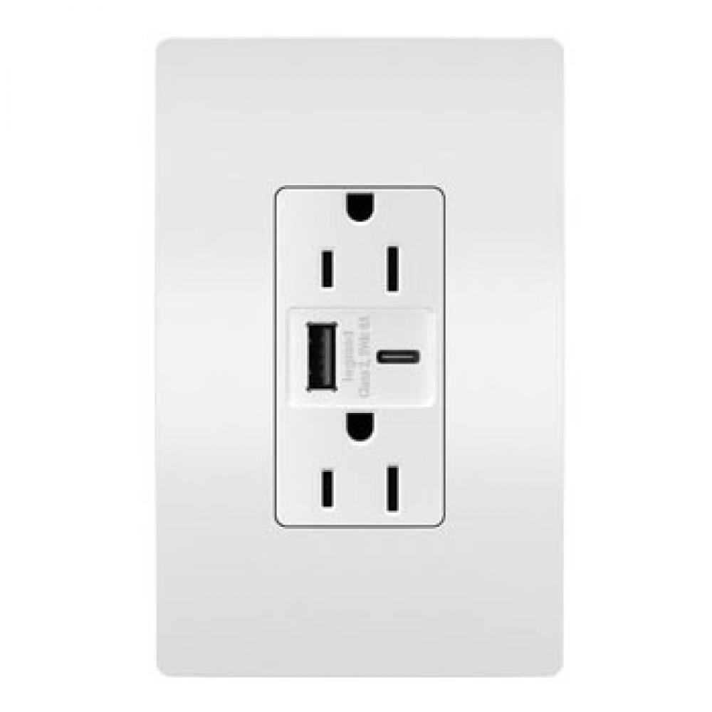 radiant? 15A Tamper-Resistant Ultra-Fast USB Type A/C Outlet, White