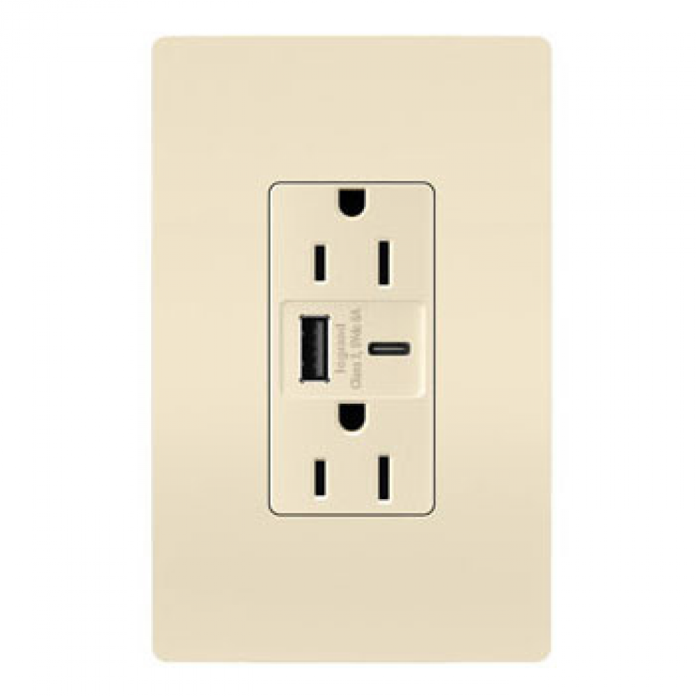 radiant? 15A Tamper-Resistant Ultra-Fast USB Type A/C Outlet, Light Almond
