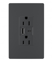 Legrand R26USBAC6G - radiant? 15A Tamper-Resistant Ultra-Fast USB Type A/C Outlet, Graphite