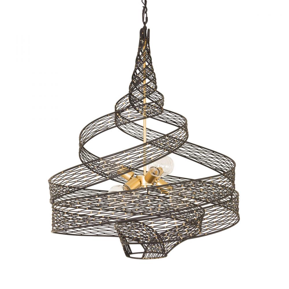 Flow 6-Lt Large Twist Pendant - Matte Black/French Gold