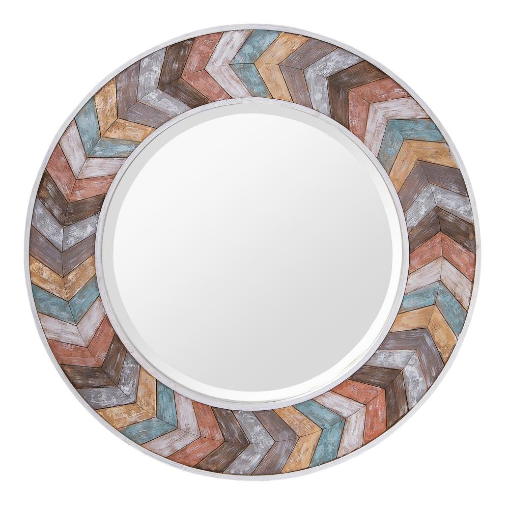Jemma Waxed Colorful Chevron Wood Round Mirror