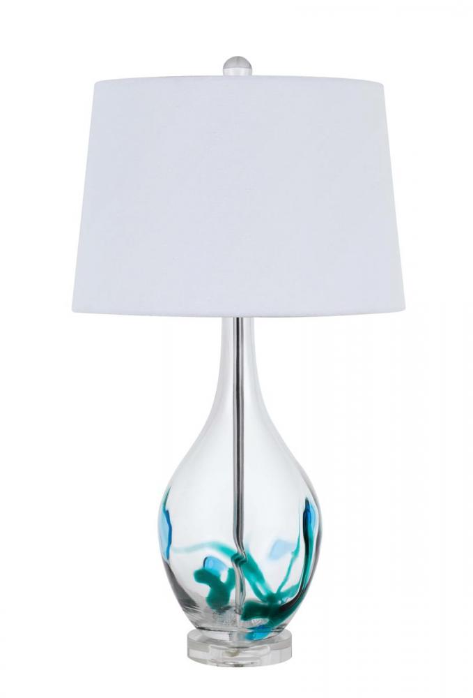 150W 3 way Harlan glass table lamp with hardback taper drum fabric shade