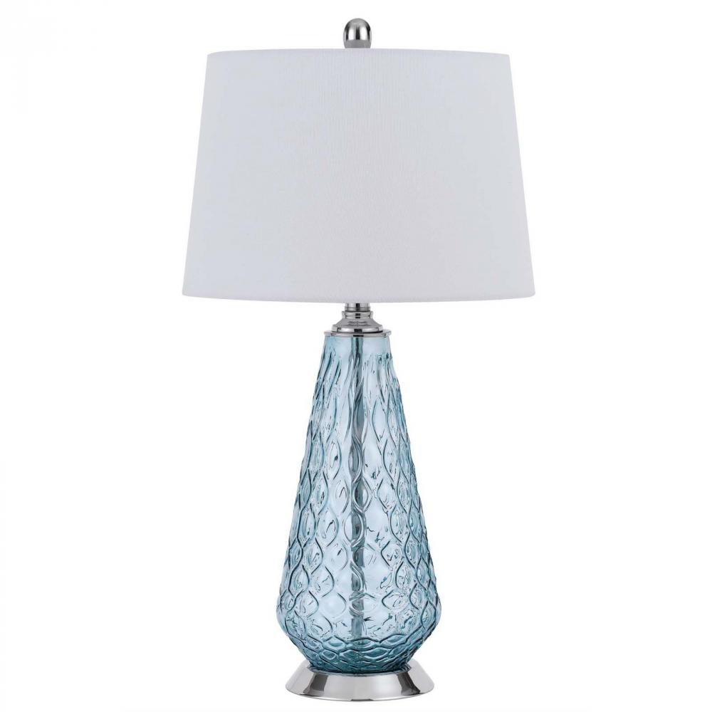 150W 3 way Mayfield glass table lamp with hardback taper drum fabric shade