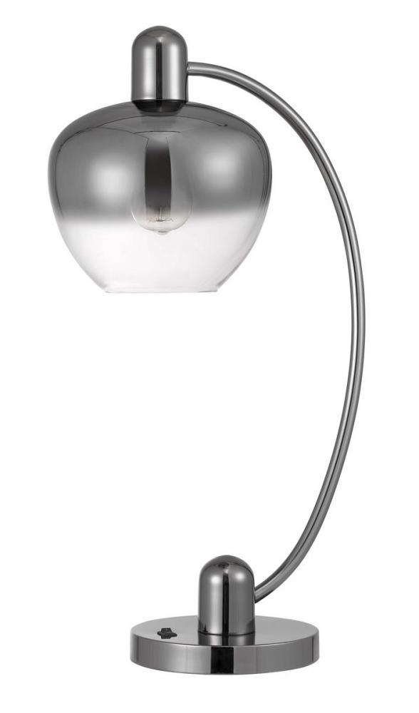 40W Brookline metal arc table lamp with electoral plated smoked glass shade and on off rocker switch