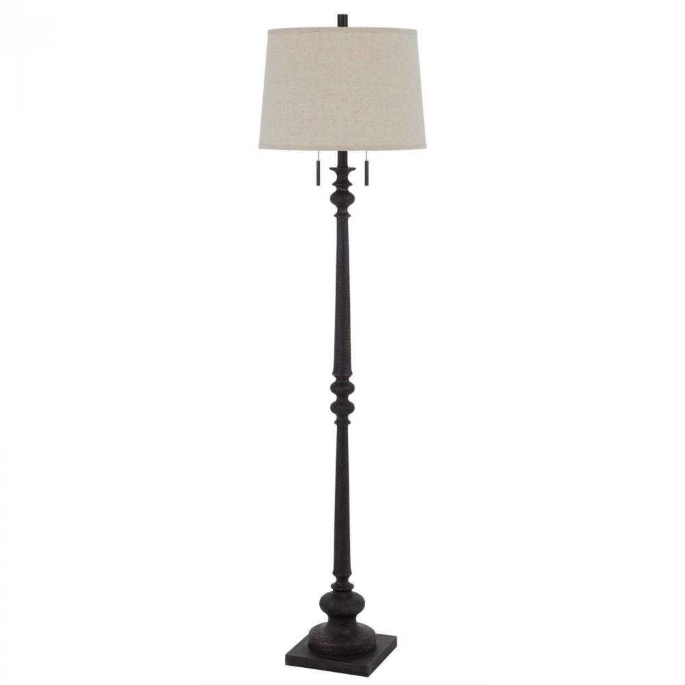 60W x 2 Torrington resin floor lamp with pull chain switch and hardback linen shade