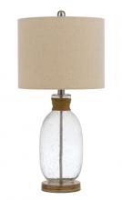 CAL Lighting BO-3023TB - 150W 3 way Seymour bubbled glass table lamp with resin base and hardback drum linen shade