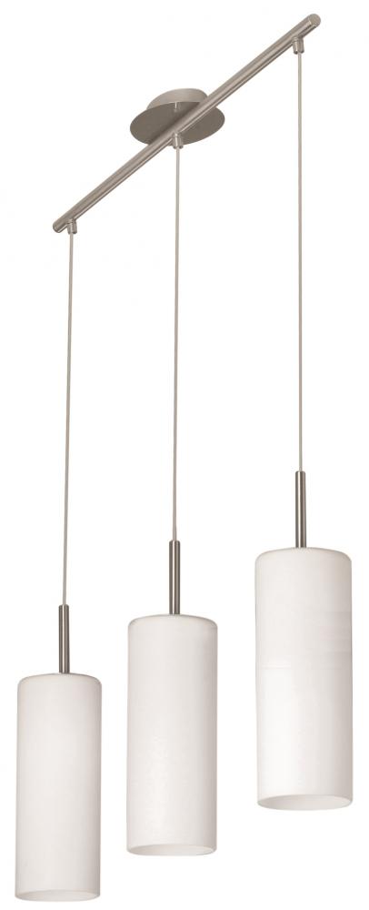 3x100W Three Light Island Pendant w/ Matte Nickel Finish and White Frosted Glass