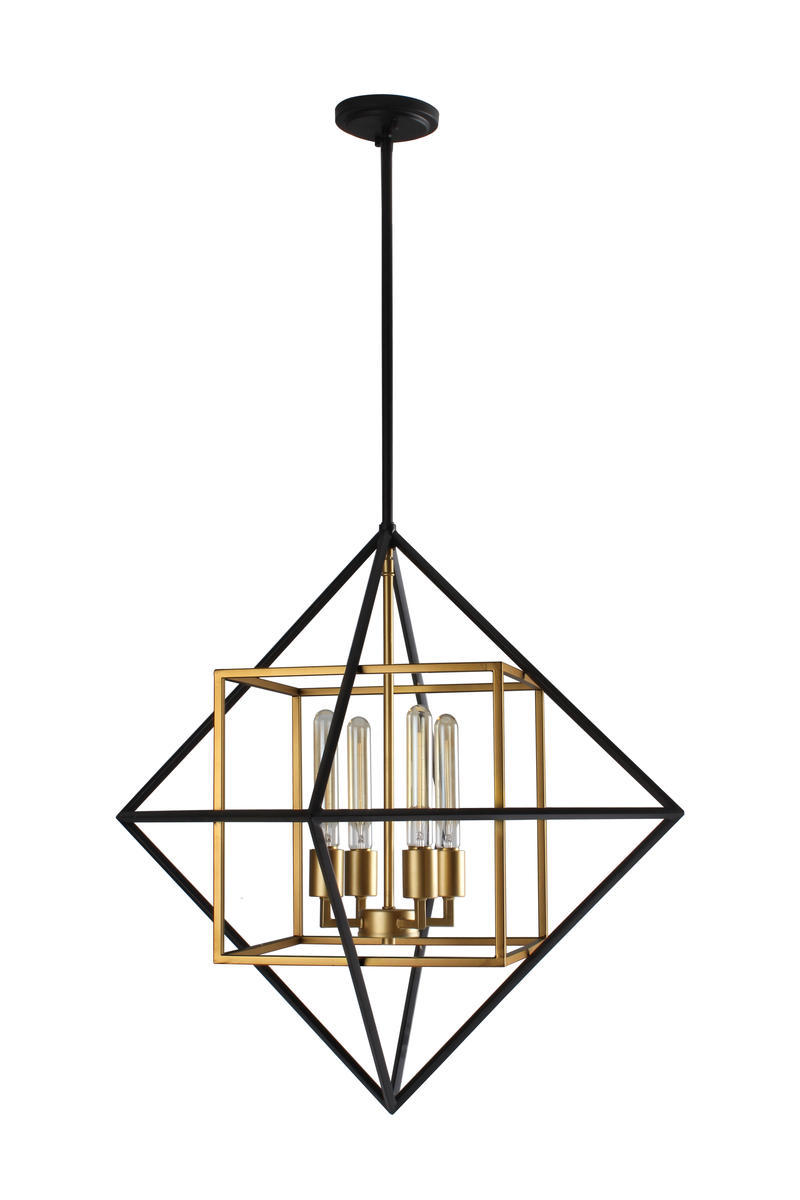 Pryor - Geometric Pendant Antique Gold and Black Finish 4 - 60W T10 bulb