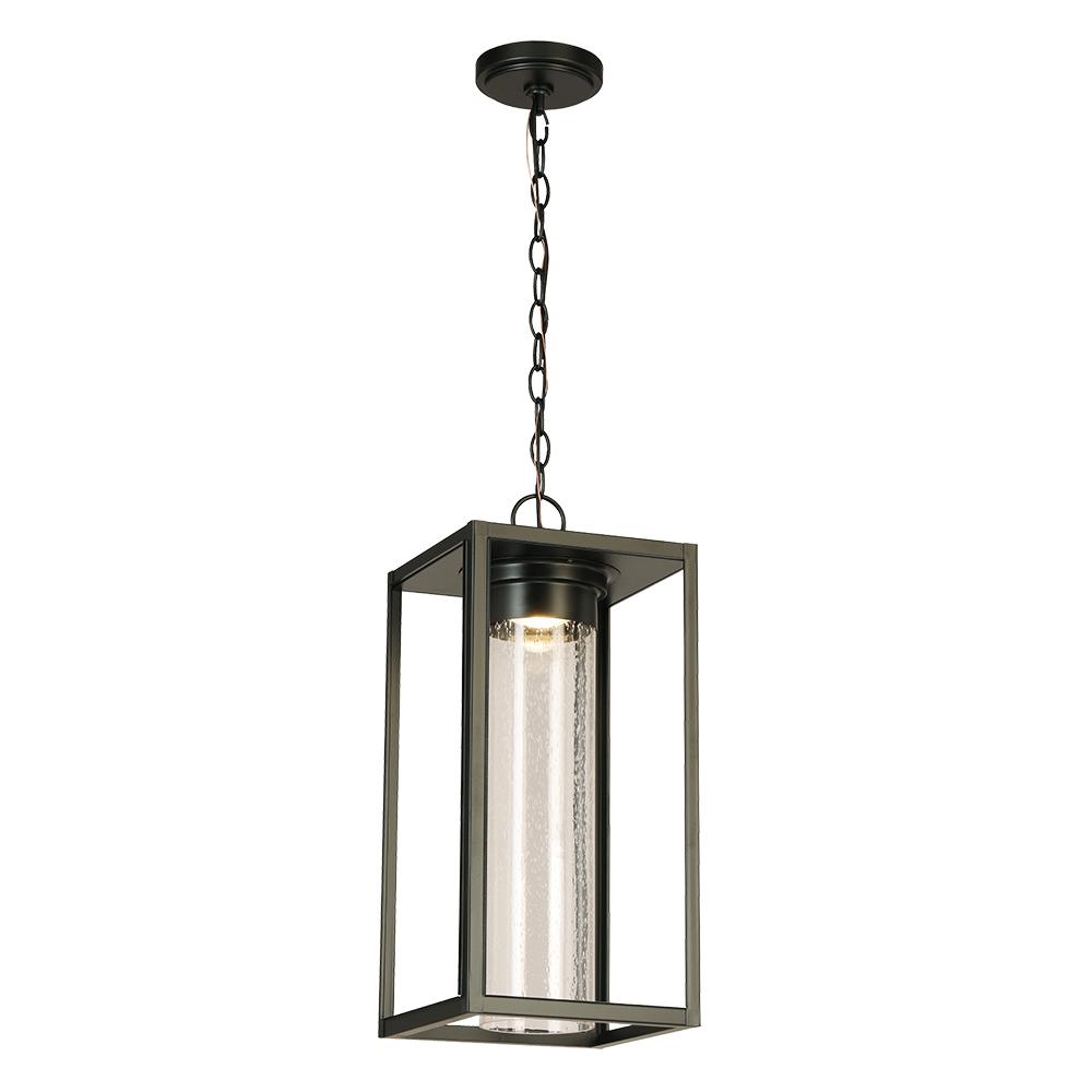 Walker Hill - Outdoor Pendant Light Matte Black With Clear Seedy Glass 12W LED