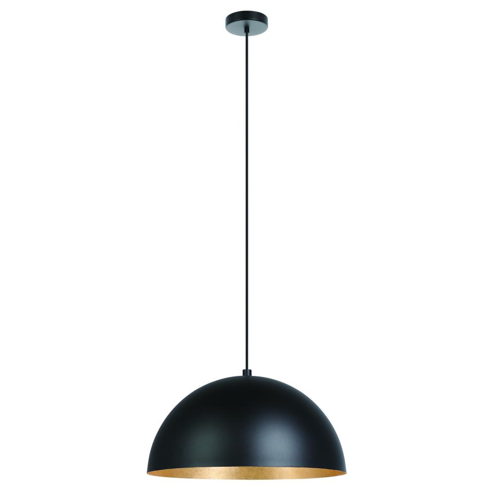 1 LT Pendant With a Structured Black Exterior and Gold Leaf interior Metal Shade 1-60W E26