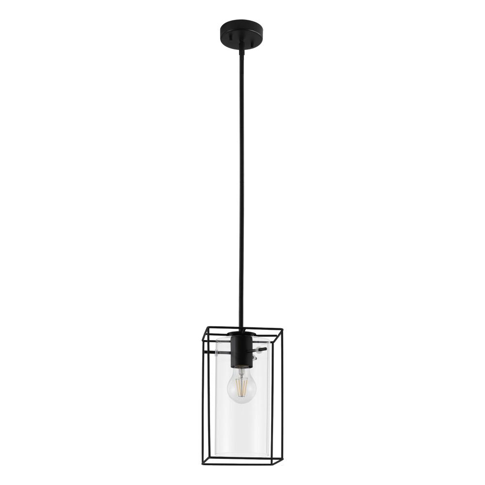 Loncino - 1 LT Mini Pendant with a Structured Black Open Frame and Clear Glass Shade. 1-60W E26 Bulb