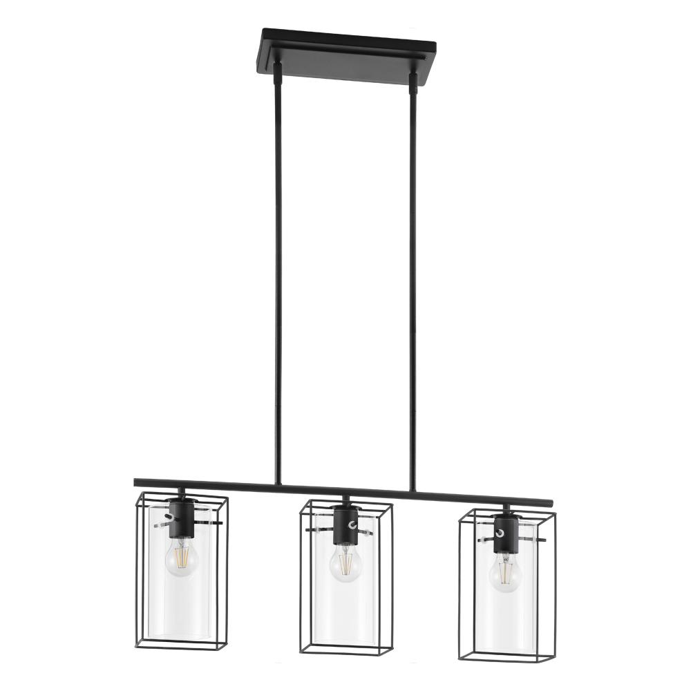 Loncino - 3 LT Island Pendant with a Structured Black finish and and Clear Cylinder Glass