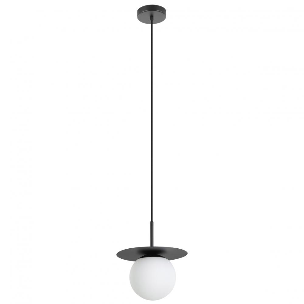 1 Lt Mini Pendant With Structured Black Finish and White Glass Shade 1-60W E26 Bulb
