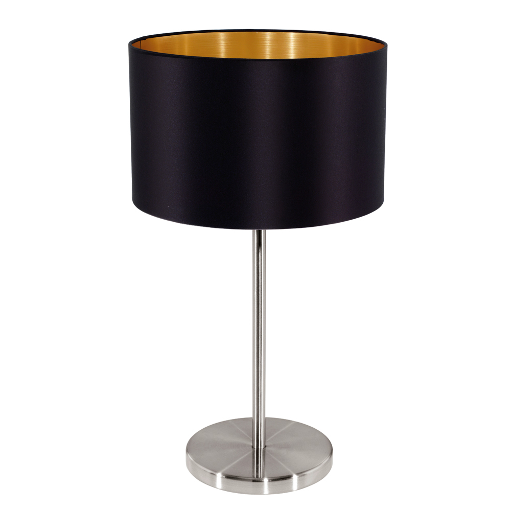 1x60W Table Lamp w/ Matte Nickel Finish & Black & Gold Shade
