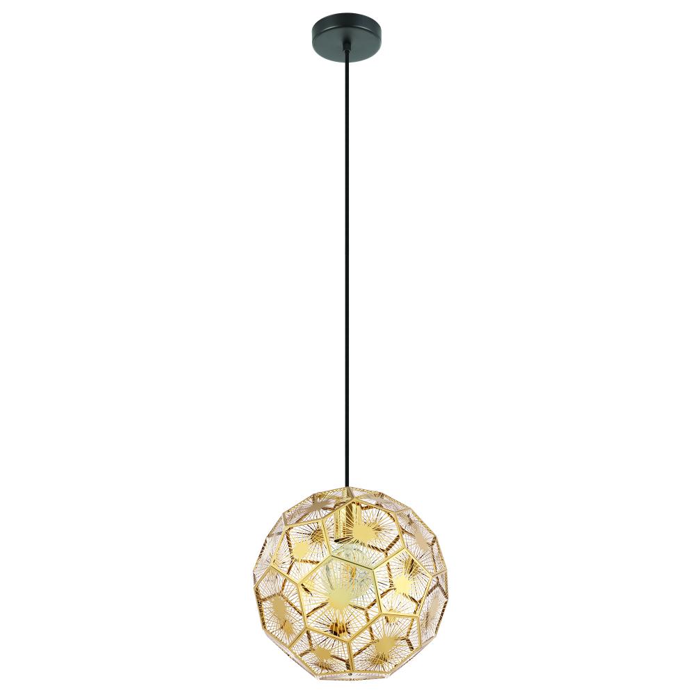 1 LT Pendant With Structured Black Finish and Geometric Shaped Brass Shade 1-60W E26 Bulb