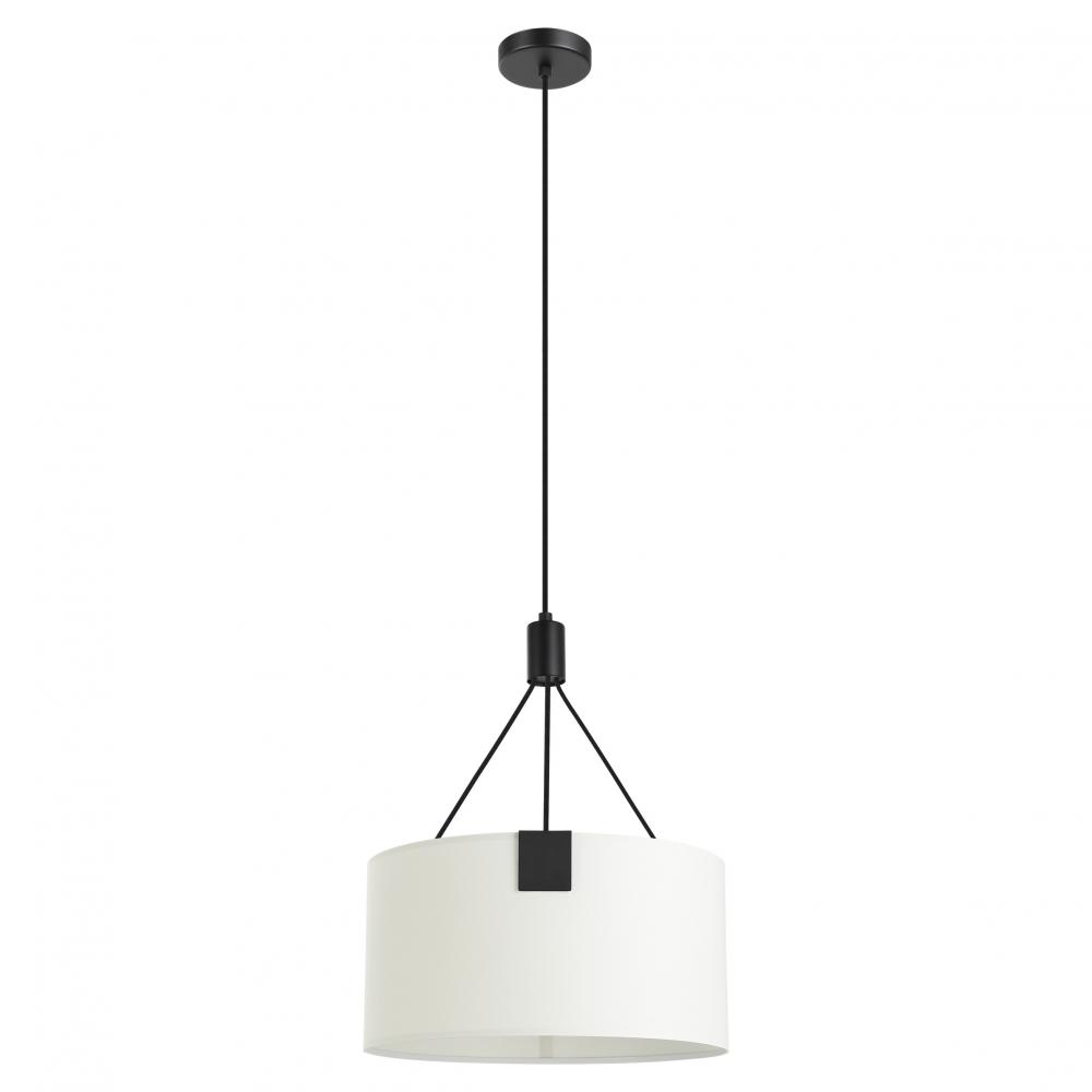 3 LT Pendant With Structured Black Finish and White Fabric Drum Shaped Shade 3-60W E26 Bulbs
