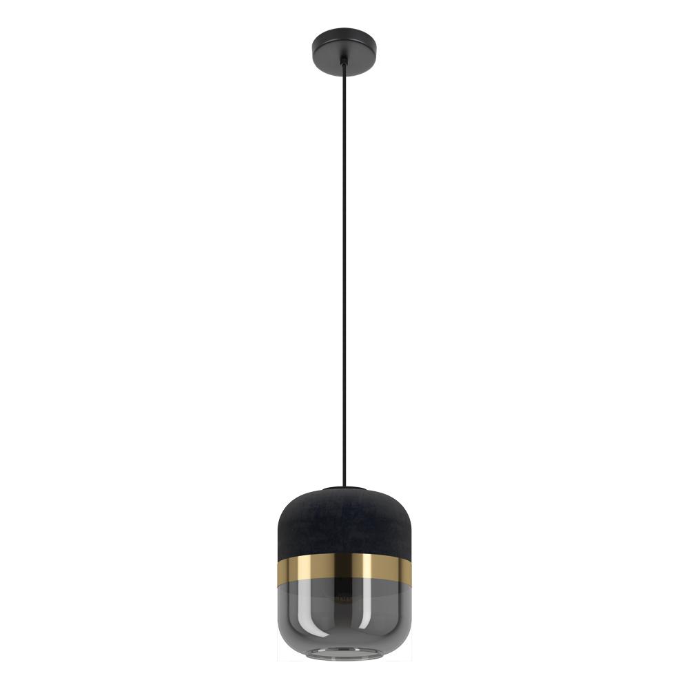 Sinsiga - 1LT Mini Pendant with a Structured Black Finish with Gold Accent Black Fabric Shade
