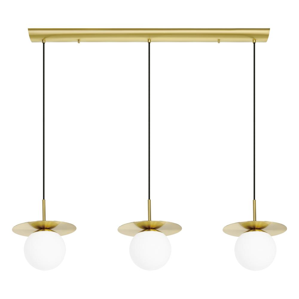 Arenales - 3 LT Linear Pendant With a Brushed Brass Finish and White Opal Glass Shades
