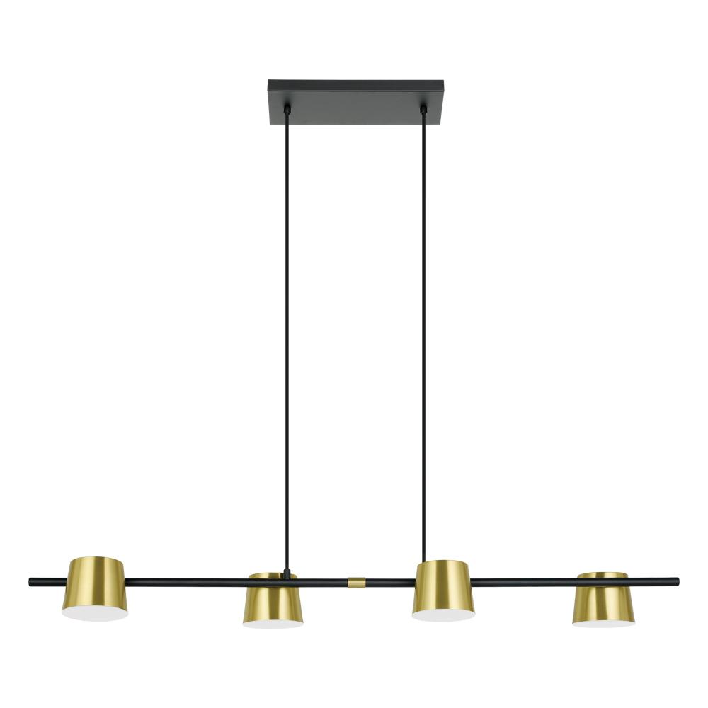 Altamira - 4 LT Linear Pendant with Structured Black Finish and Brass Exterior and White Interior