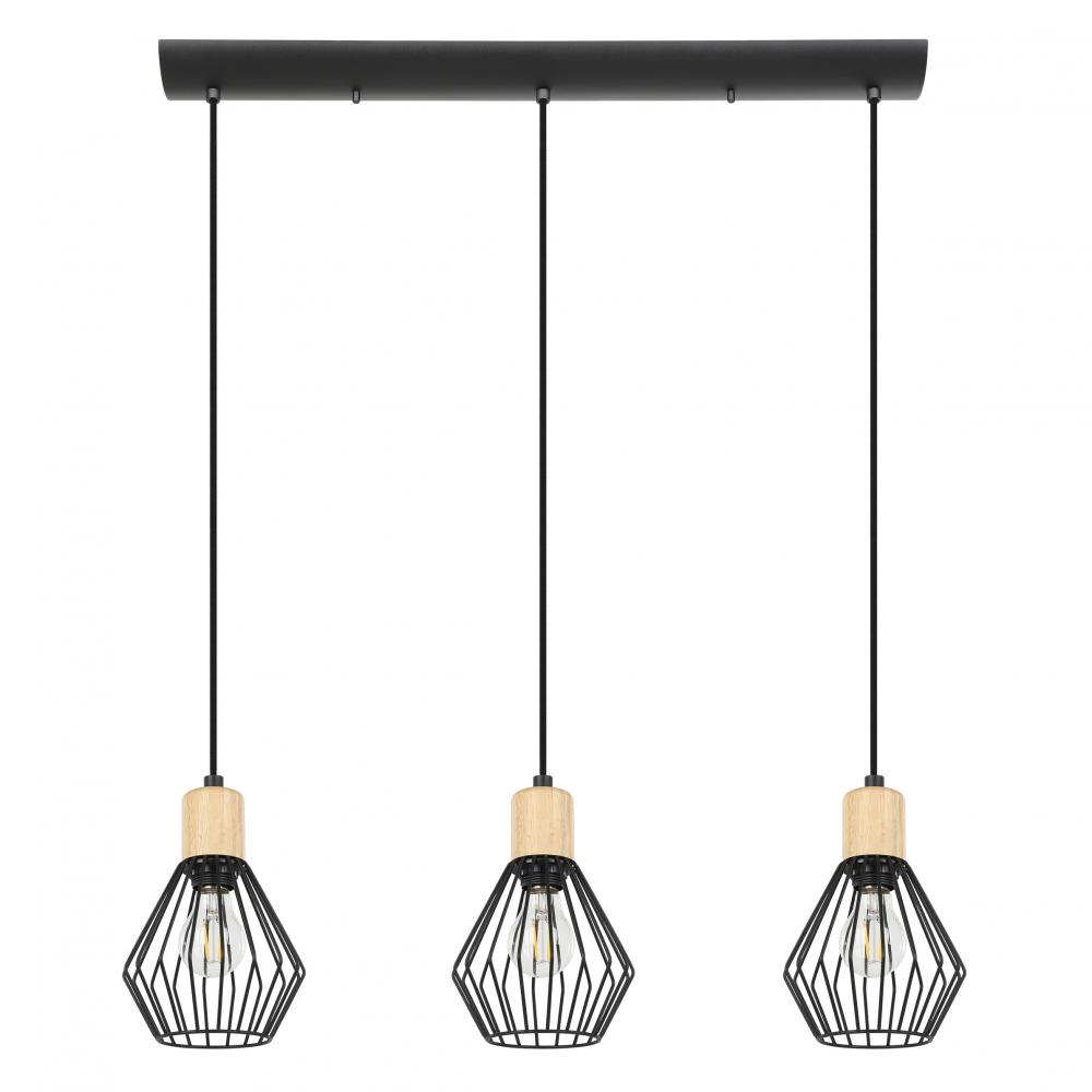 3 LT Linear Pendant With Structured Black Finish and Open Frame Structured Black Shades