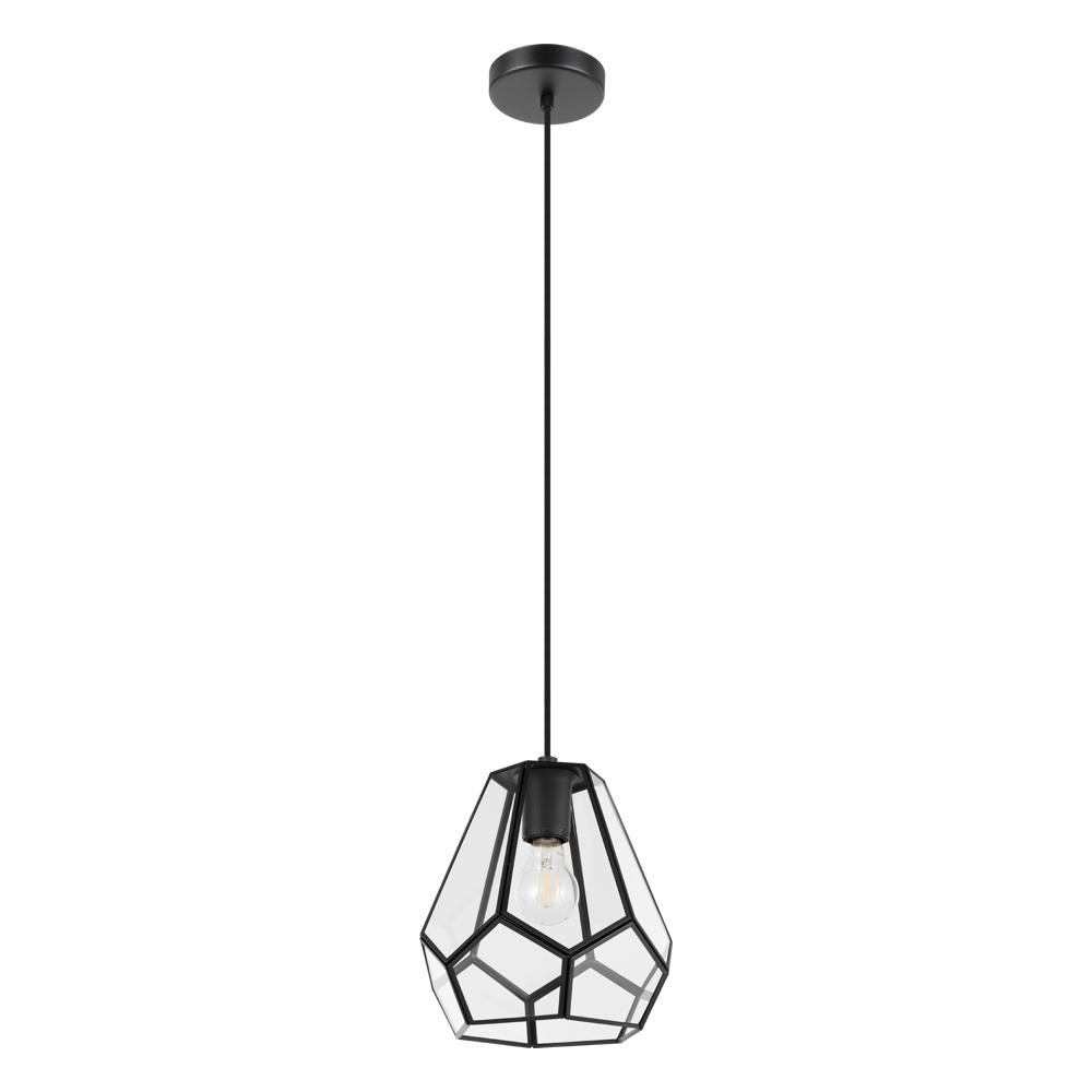 Mardyke - 1 LT Pendant with Structured Black Finish and Geometric Clear Glass Shade