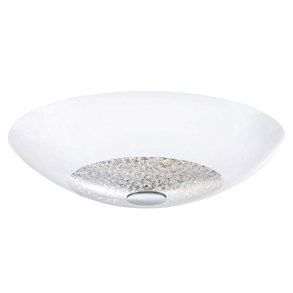 3x75W Ceiling Light w/ Chrome Finish & White Coated Glass w/ Clear Crystals