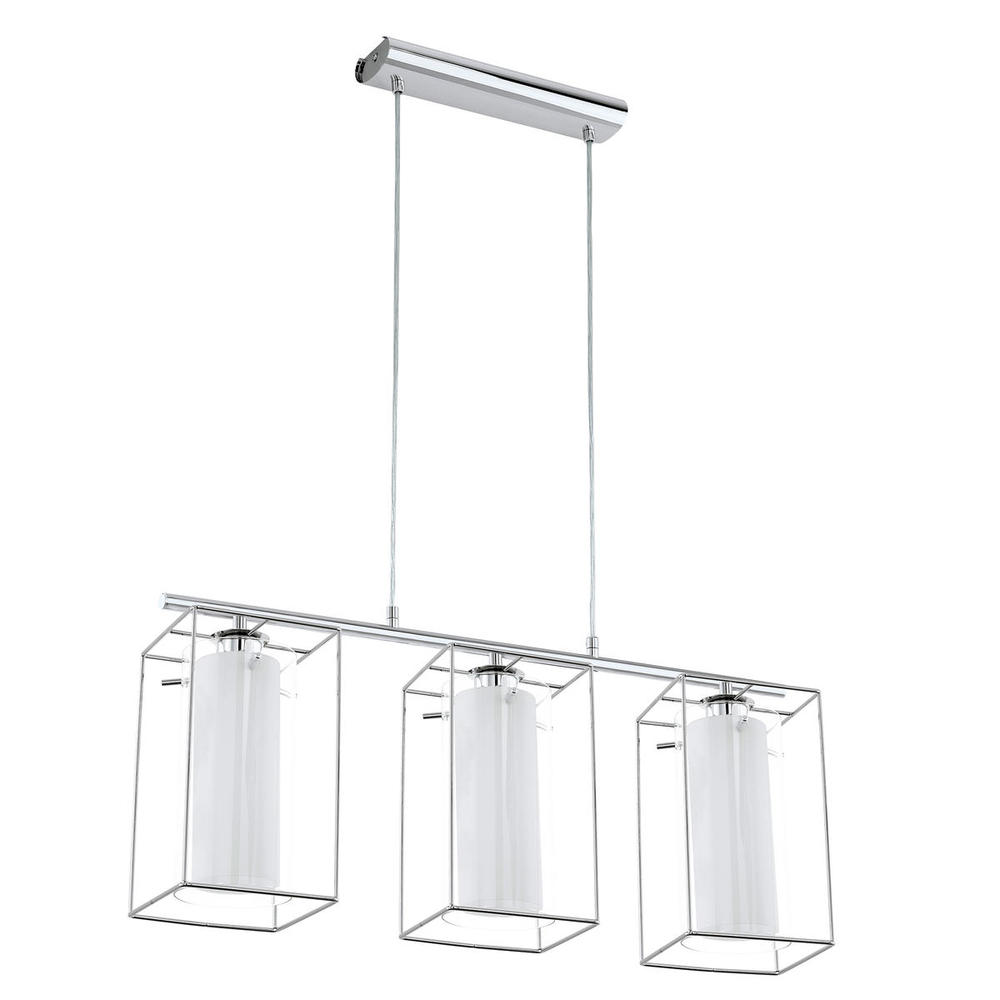 3x60W Multi Light Pendant w/ Chrome Finish & An Inner White Glass Surrounded By An Outer C
