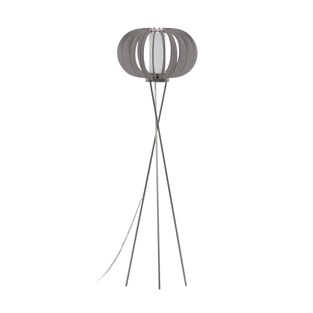 1x60W Floor Lamp w/ Matte Nickel Finish & Grey Wood Shade & Whihte  Glass