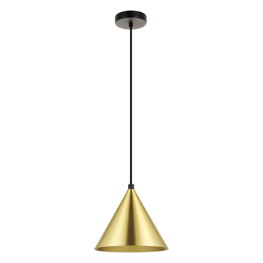 1 LT Mini Pendant Structured Black Finish With Brushed Brass Metal Shade 1-40W E26 Bulb