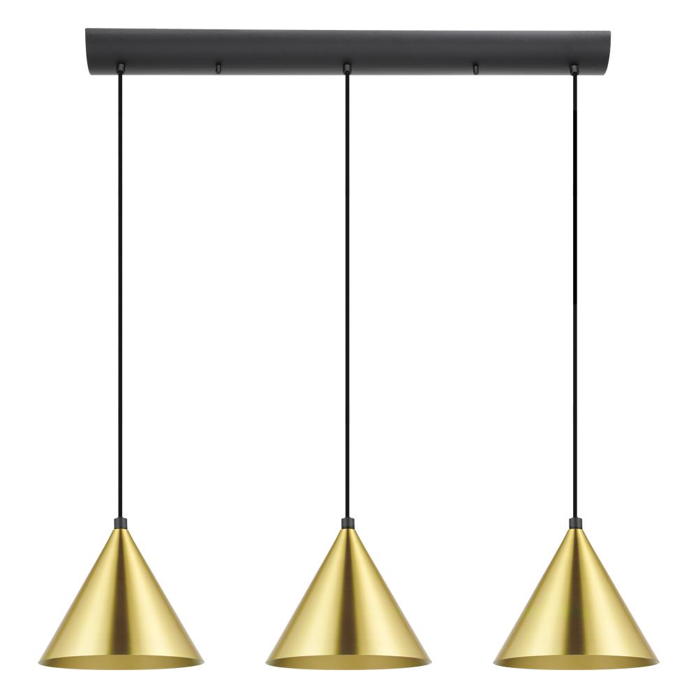 3 LT Linear Pendant Structured Black Finish With Brushed Brass Metal Shades 3-40W E26 Bulbs