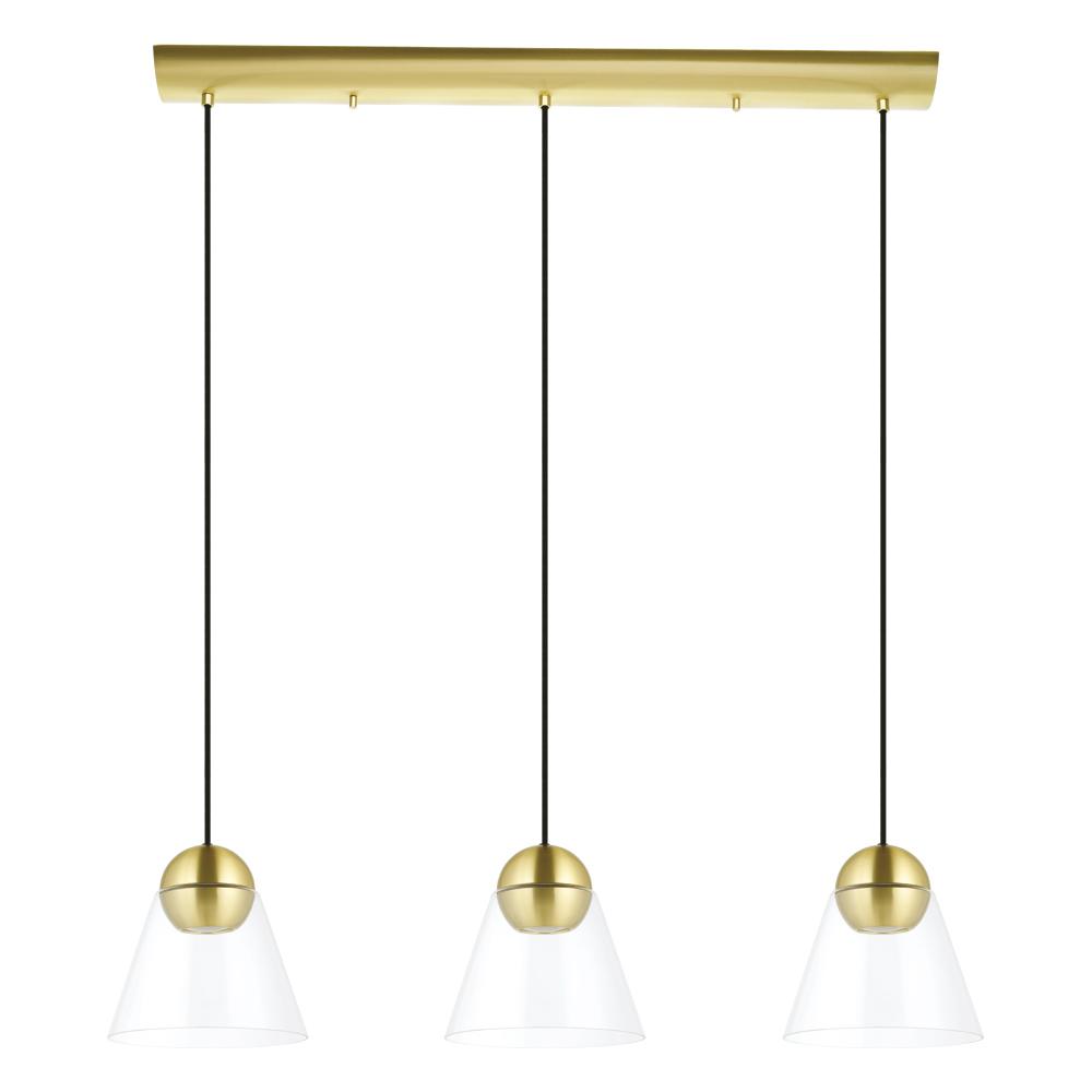 3 LT Linear Pendant Brushed Brass Finish With Clear Glass Shade 3-10W GU10 LED Bulb